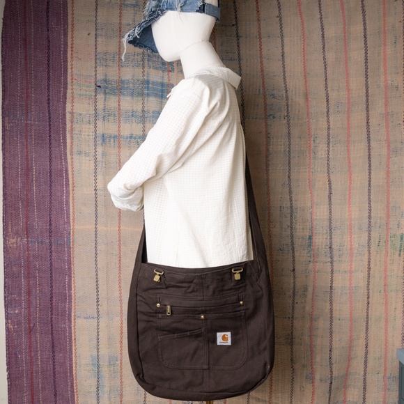 Brown upcycled carhartt tote bag / cross body bag - Picture 2 of 5